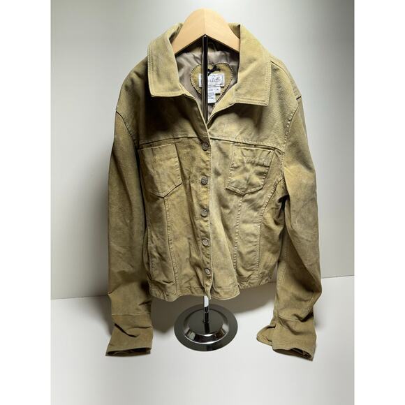 Live A Little Women’s Suede Leather Moto Jacket Size Medium Chartreuse Lined - Picture 1 of 9